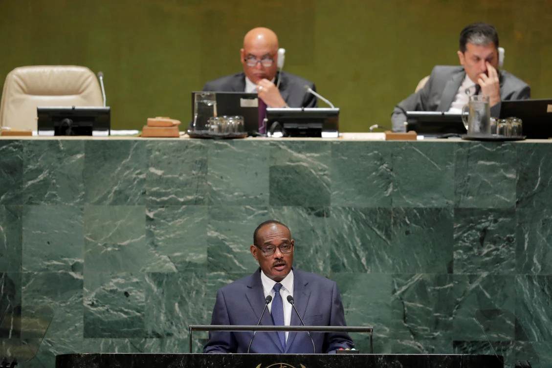 Sudan’s Foreign Minister Al Dardeery Mohamed Ahmed addresses the 73rd session of the United Nations General Assembly at UN headquarters in New York, US, October 1, 2018. (Reuters)