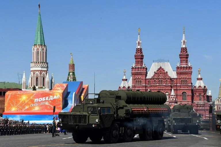 Russia’s S-400 air defense missile systems ride through Red Square during the Victory Day military parade in Moscow on May 9. India and Russia are set to sign a S-400 missile deal, estimated at more than $5 billion. (AFP)