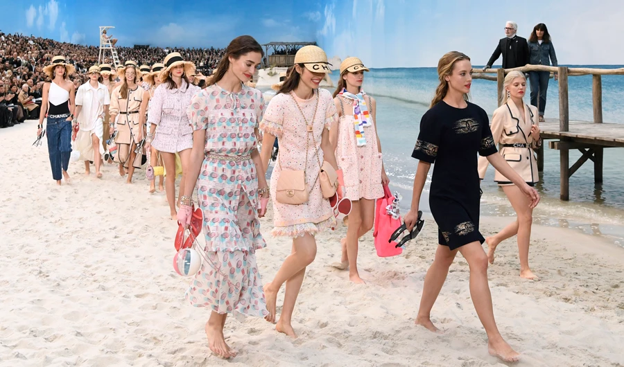 Chanel’s show was staged to look like a beach. (AFP)