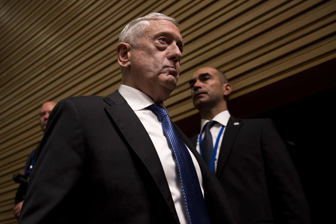 US Secretary for Defense Jim Mattis arrives to a news conference at the end of the second day of a meeting of the North Atlantic Council at a gathering of NATO defense ministers at NATO headquarters in Brussels, Thursday, Oct. 4, 2018. (AP)