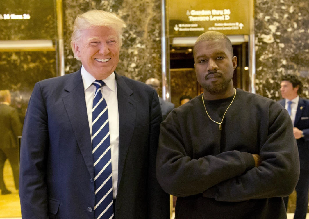 In this Dec. 13, 2016, file photo, President-elect Donald Trump and Kanye West pose for a picture in the lobby of Trump Tower in New York. Kanye West will visit the White House on Thursday to meet with President Donald Trump and his son-in-law Jared Kushner talk about manufacturing in America, gang violence, prison reform and Chicago violence. (AP)