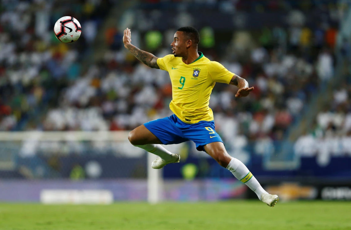 Brazil’s Gabriel Jesus in action at King Saud University Stadium. (Reuters)