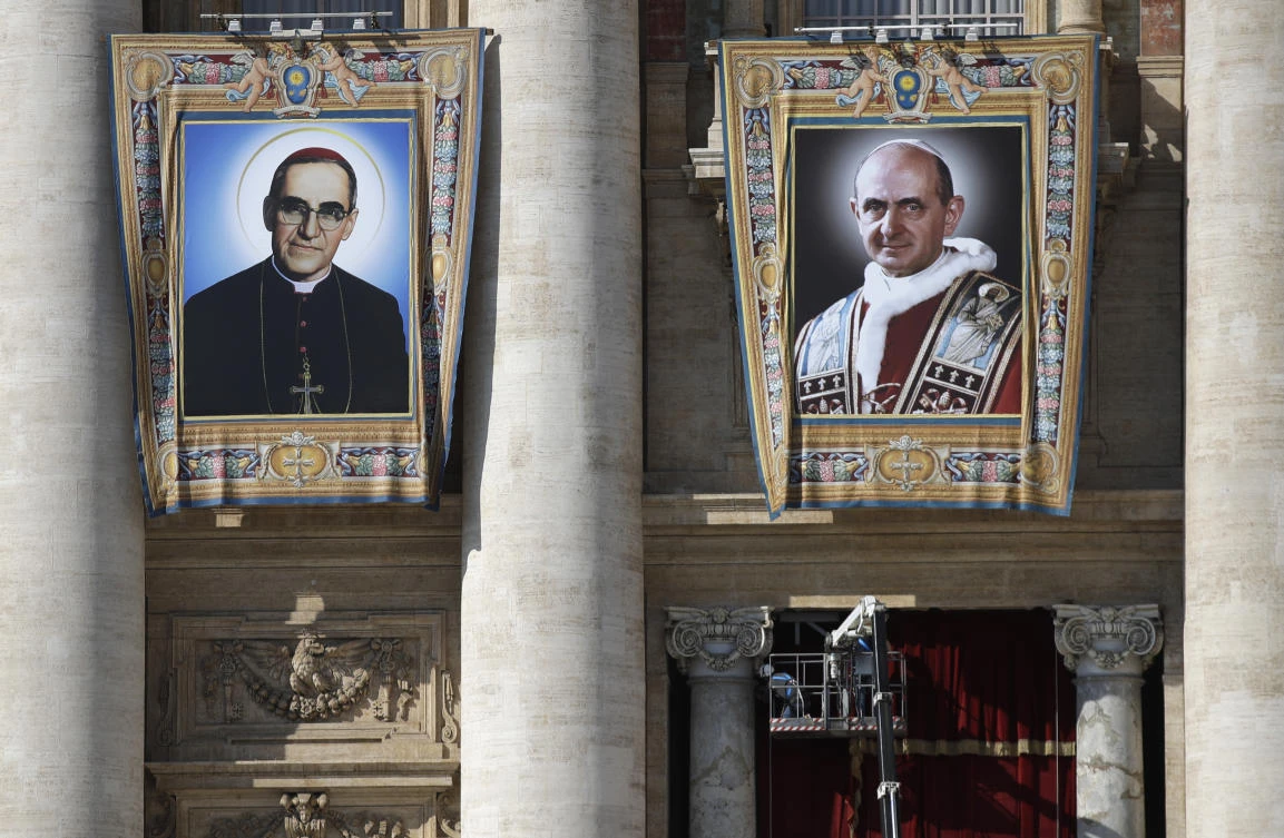 Pope Francis will elevate to sainthood the martyred Salvadoran Archbishop Oscar Romero alongside Pope Paul VI in a ceremony on Sunday. (AP)