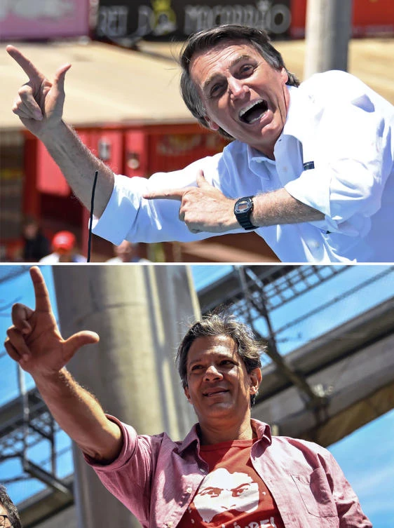 This combination of pictures shows Brazilian presidential candidates Jair Bolsonaro (top), for the Social Liberal Party (PSL) and Fernando Haddad (bottom), for the Workers Party (PT). ( AFP photos)
