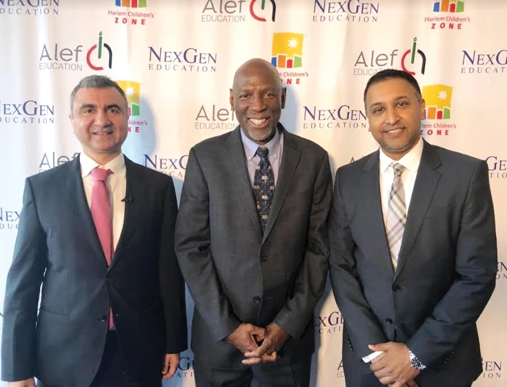 From right, Geoffrey Alphonso, CEO of Alef Education; Geoffrey Canada, president of the Harlem Children’s Zone and chairman of NexGen Education; and Hanut Singh, CEO of NexGen Education and CEO of QBS Learning.