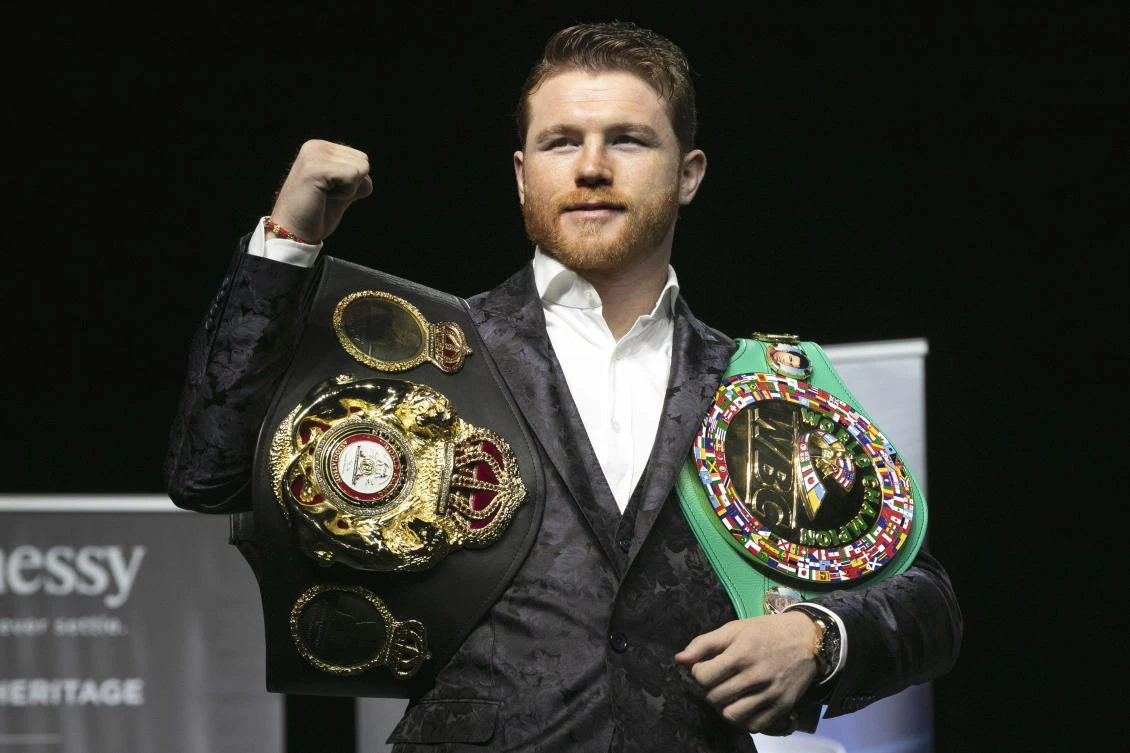 Boxer Canelo Alvarez at Madison Square Garden in New York. He will meet Rocky Fielding in a 12-round, super middleweight bout in December. (AP Photo)
