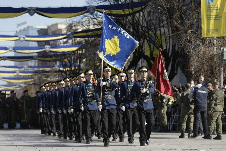 Kosovo Security Force members mark the anniversary of Kosovo’s declaration of independence from Serbia, in Pristina. The lightly-armed KSF will evolve to become a national army. (Reuters)