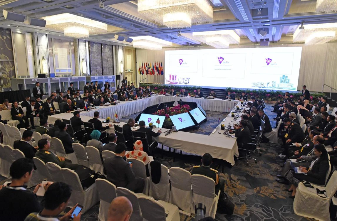 ASEAN defense ministers attend the Association of Southeast Asian Nations security summit in Singapore. (AFP)