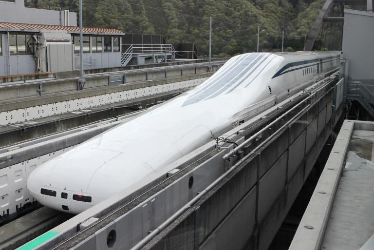A maglev train is returns to its station after setting a new world speed record during a test run on April 21, 2015. (AFP)