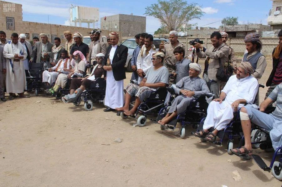The King Salman Humanitarian Aid and Relief Center (KSRelief) offered 40 electric wheel chairs to amputees in Sanaa. (SPA)