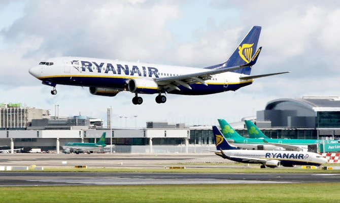 In this file photo taken on September 21, 2017 A Ryanair plane lands at Dublin Airport on September 21, 2017. (AFP)