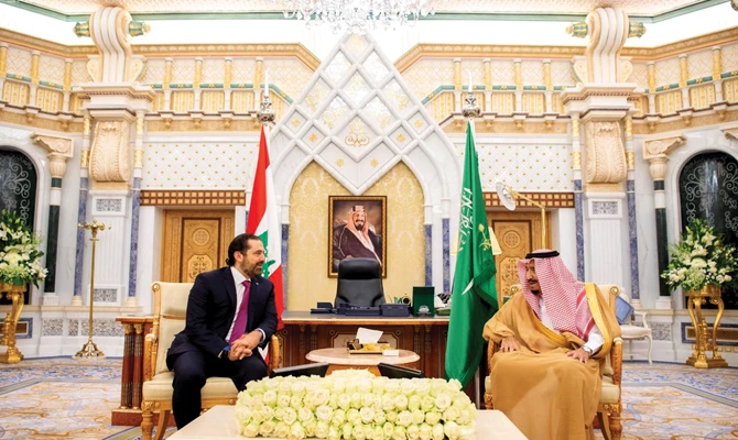 King Salman receives Lebanese Prime Minister Saad Hariri in Riyadh on Wednesday. SPA
