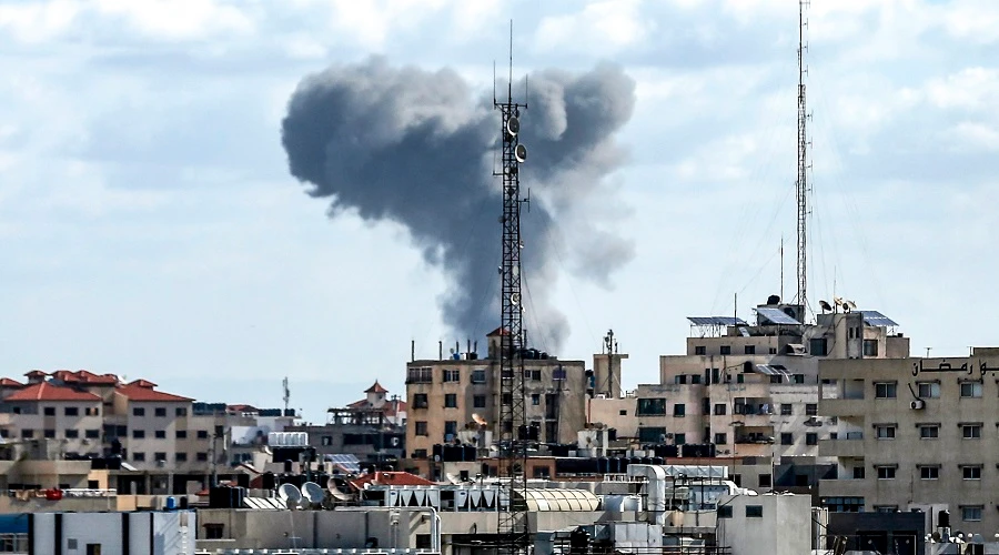 A smoke plume rising following Israeli bombardment in Gaza City. (AFP)