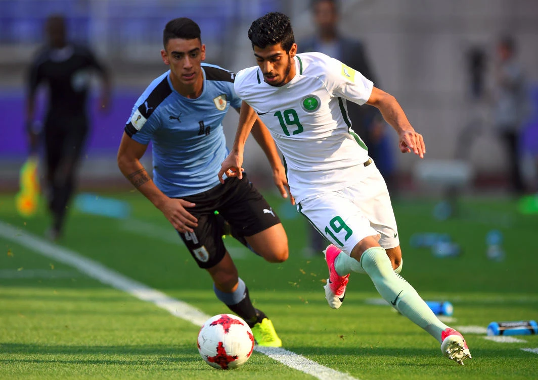 Saudi Arabia's U20 Fahad Alrashidi in action against Uruguary. (AFP)