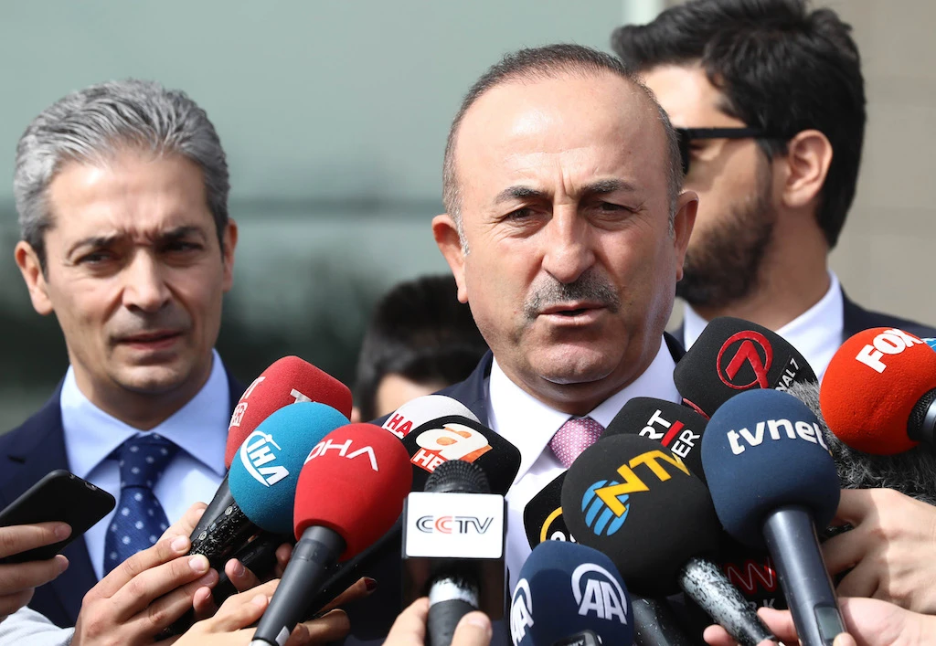 Turkish Foreign Minister Mevlut Cavusoglu speaks to journalists after attending a meeting with US Secretary of State at Esenboga International Airport in Ankara, on October 17, 2018. (File/AFP)