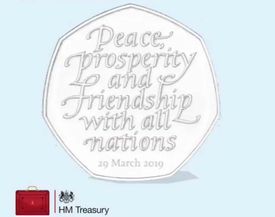 An image on the Royal Mint website showed a coin with the words “Peace, prosperity and friendship with all nations.” (Photo / @hmtreasury)