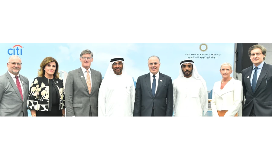 From left, Steve Barnett, financial center development director — FSRA; Elissar Farah Antonios, Citi country officer — UAE; Mike Corbat, CEO — Citigroup; Ahmed Al-Sayegh, minister of state (UAE) and chairman of ADGM; Alberto J. Verme, chairman, Institutional Clients Group — Citi; Dhaher bin Dhaher, CEO, Registration Authority — ADGM; Linda Fitz-Alan, registrar and chief executive — ADGM Courts; and Atiq Rehman, CEO — Middle East and Africa, Citi.