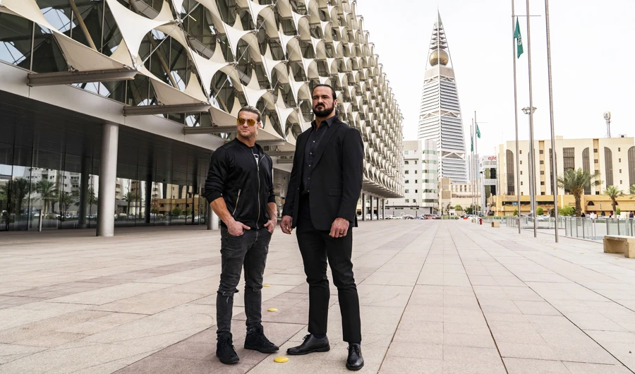 “Our Saudi fans are really excited to see us.” Dolph Ziggler and Drew McIntyre WWE champions. (AN photo by Ziyad Alarfaj)