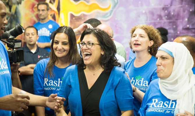 Rashida Tlaib with supporters