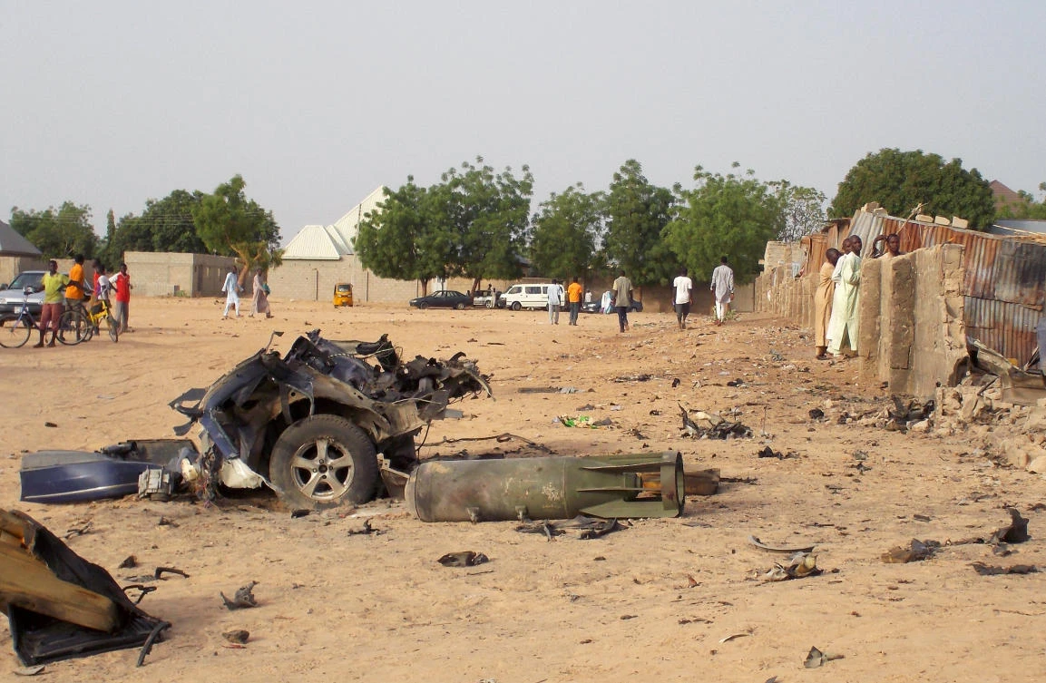 Above, damage in Maiduguri after a Boko Haram attack earlier in April this year. (Reuters)