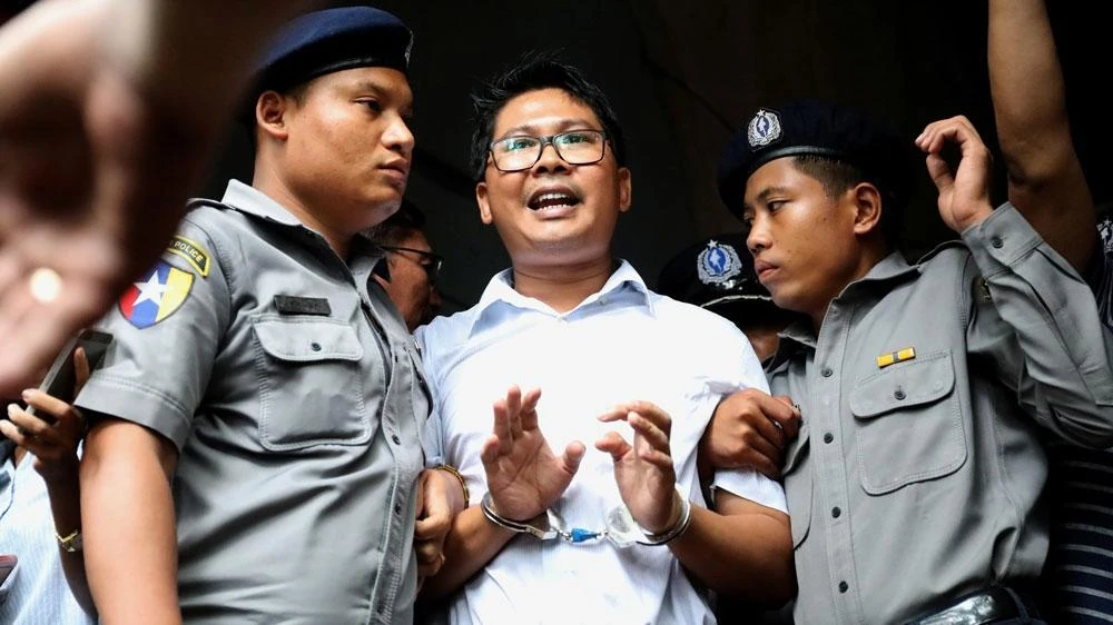 Wa Lone, above, Kyaw Soe Oo were found guilty in September of breaking Myanmar’s Official Secrets Act after a trial at a Yangon district court. (Reuters)