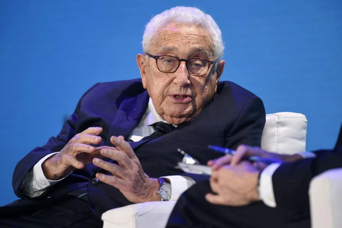Former US Secretary of State Henry Kissinger speaks during an interview at the Bloomberg New Economy Forum in Singapore. (AFP)