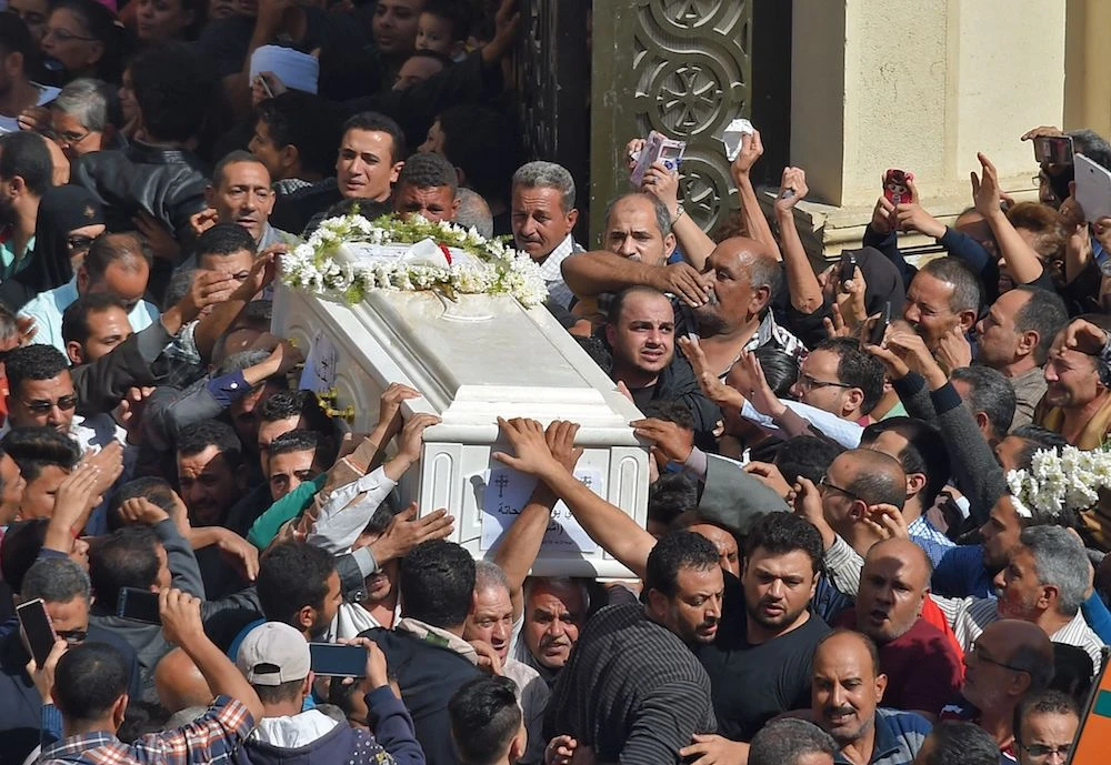 The funeral of Coptic Christians killed in an attack on their bus near a monastery in Minya on Friday. (AFP)