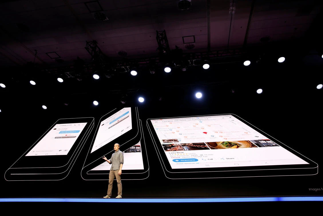 Glen Murphy, Head of Android UX at Google, speaks during the unveiling of Samsung’s new “Infinity Flex” foldable display, during the Samsung Developers Conference in San Francisco, California, US, Nov. 7, 2018. (Reuters/Stephen Lam)