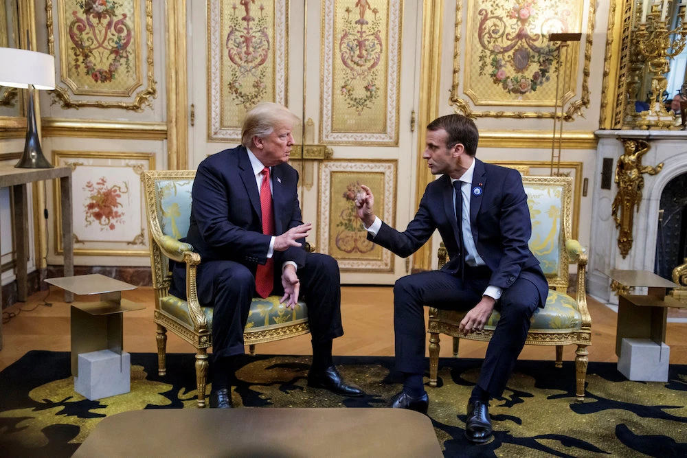 US President Donald Trump and French President Emmanuel Macron meet at Elysee presidential palace in Paris, France, November 10, 2018. (Reuters)