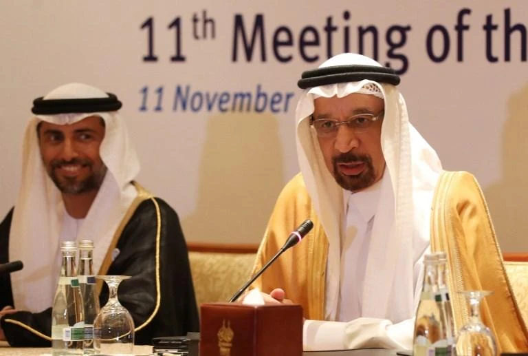Saudi Energy Minister Khalid Al-Falih, right, and his UAE counterpart Suhail Al-Mazrouei both said that oil production changes would likely be necessary. (AFP)