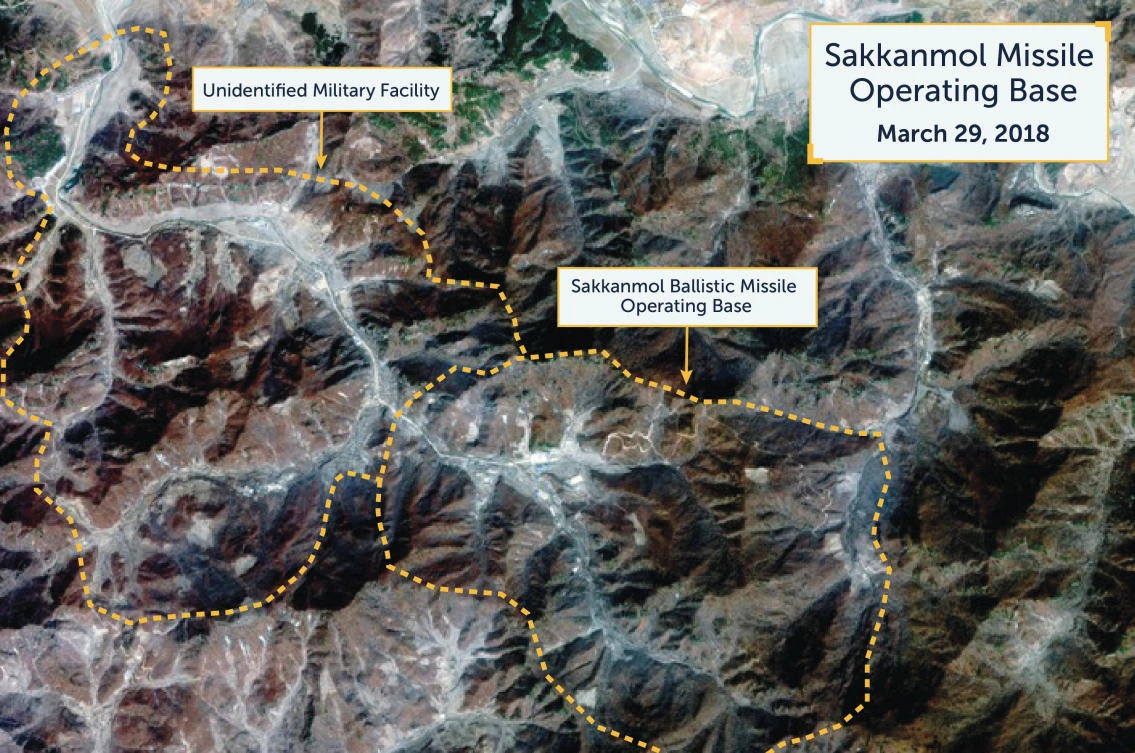 A Digital Globe satellite image taken on March 29, 2018 shows a supposedly undeclared missile operating base at Sakkanmol, North Korea. (CSIS/Beyond Parallel/DigitalGlobe 2018/Reuters)