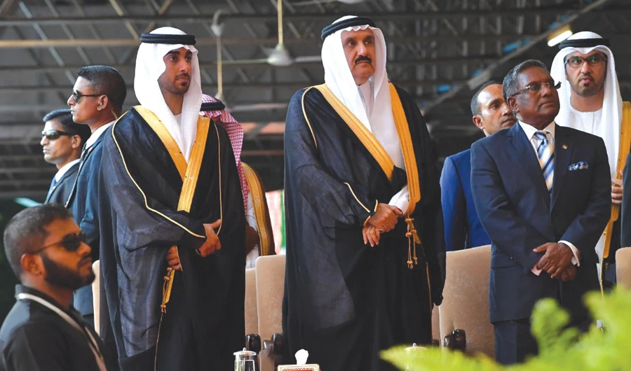 Minister of State Prince Mansour bin Miteb bin Abdul Aziz, center, attends the inauguration of Maldives President Ibrahim Mohamed Solih. (SPA)