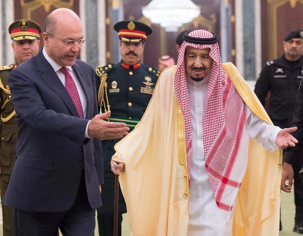 Saudi Arabia's King Salman holds meeting with Iraq President Barham Salih. (SPA)
