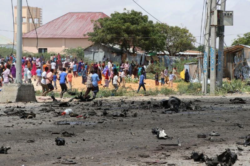The aftermath of a suicide bomb in the Somali capital, Mogadishu on October 1, 2018 and claimed by Al-Shabab, 37 of whose members the US military said it killed in its latest air strikes. (AFP)