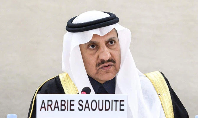 President of the Human Rights Commission of Saudi Arabia, Bandar bin Mohammed Al-Aiban delivers a speech before the UN Human Rights Council as the during the Universal Periodic Review on November 5, 2018 in Geneva. (AFP)