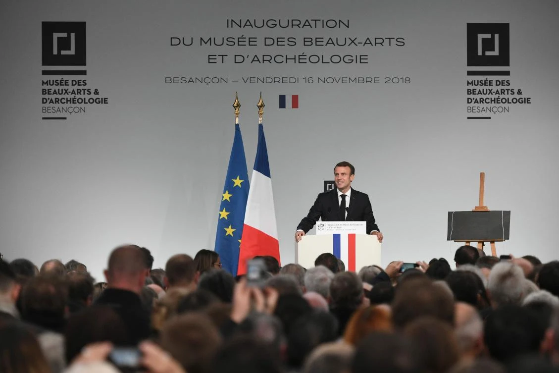 French President Emmanuel Macron delivers a speech during the inauguration of the Beaux-Arts Museum of Besancon on Nov. 16. (AFP)