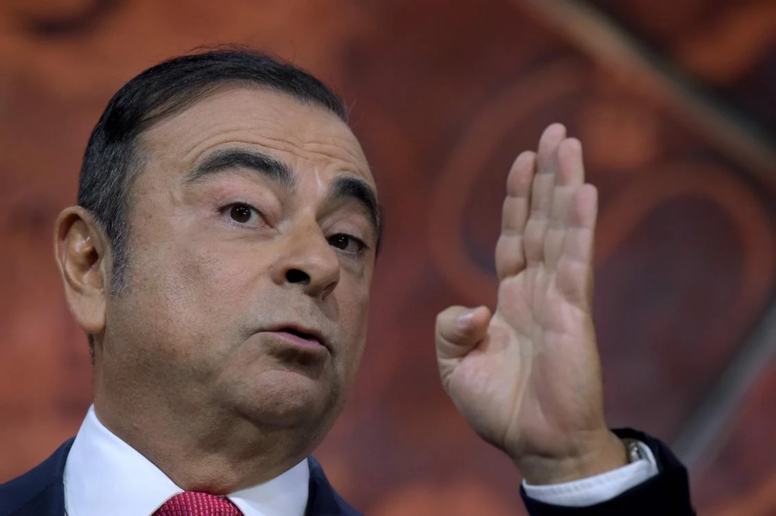 This file photo taken on September 15, 2017 shows Renault-Nissan chairman and CEO Carlos Ghosn gesturing as he addresses a press conference in Paris. (File/AFP)