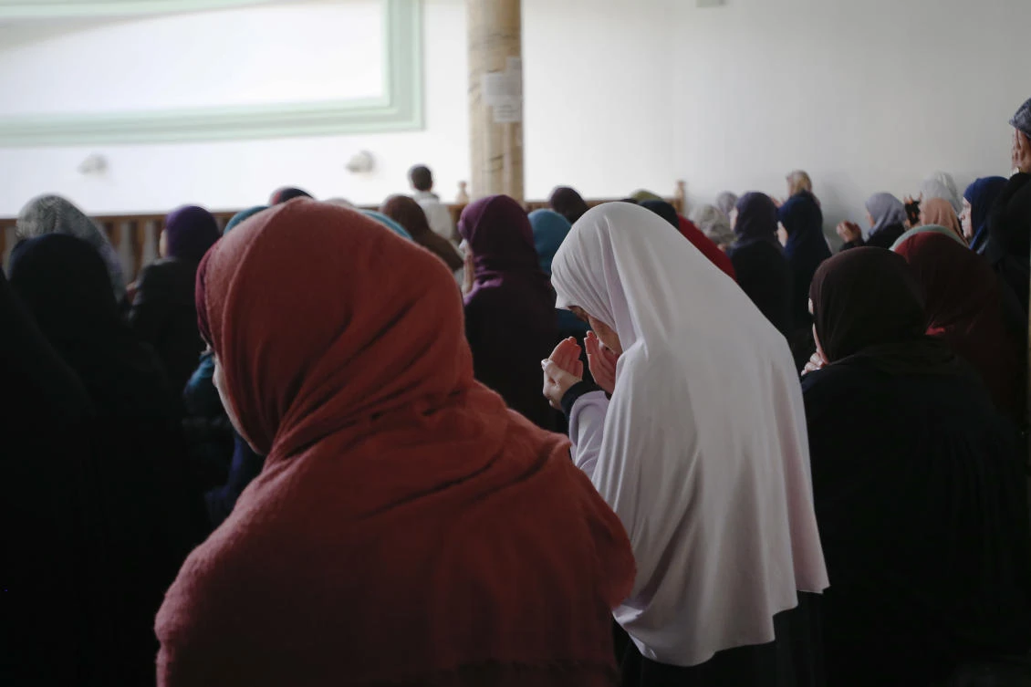 Muslim women pray in a balcony inside Hasan Beg mosque during the Friday prayer at Kater Llullat neighbourhood of Kosovo capital Pristina on Friday, Nov. 9, 2018. (AP)