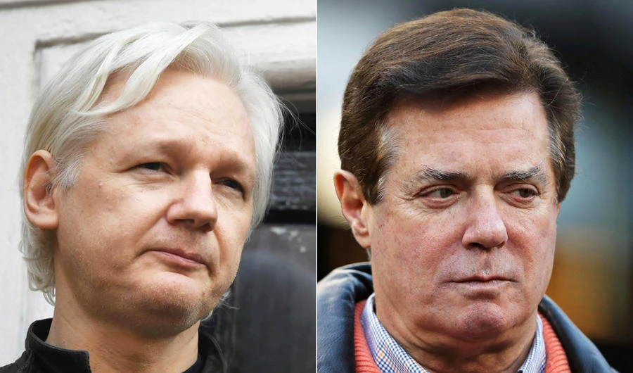 Wikileaks founder Julian Assange (L) and former Donald Trump presidential campaign manager Paul Manafort. (AFP / GETTY IMAGES NORTH AMERICA)