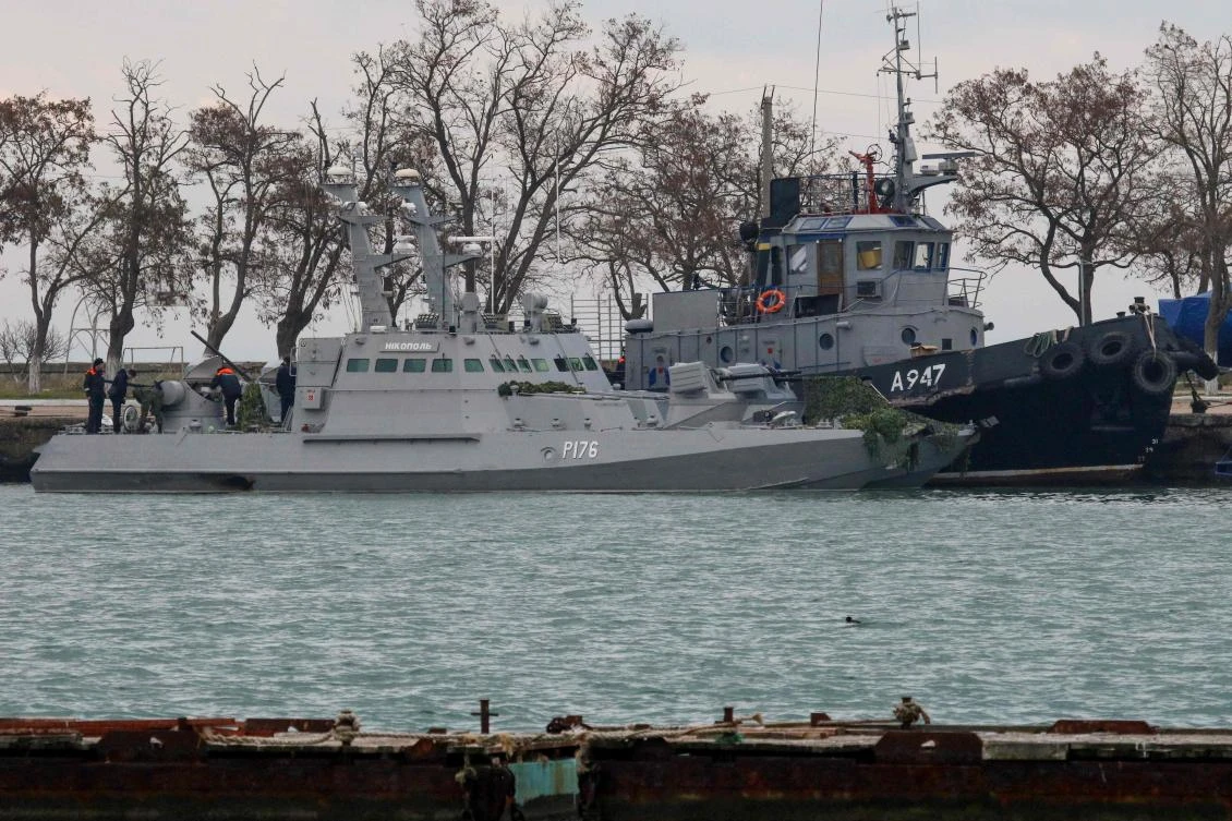 Seized Ukrainian military vessels are seen in a port of Kerch, Crimea, on Nov. 26, 2018. (File/AFP)