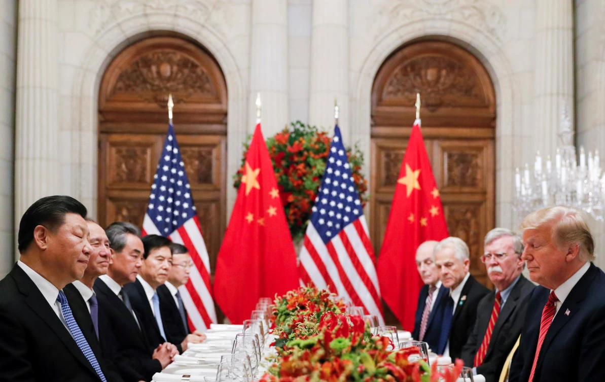 US President Donald Trump, US Secretary of State Mike Pompeo, US President Donald Trump’s national security adviser John Bolton and Chinese President Xi Jinping attend a working dinner after the G20 leaders summit in Buenos Aires, Argentina December 1, 2018. (Reuters)
