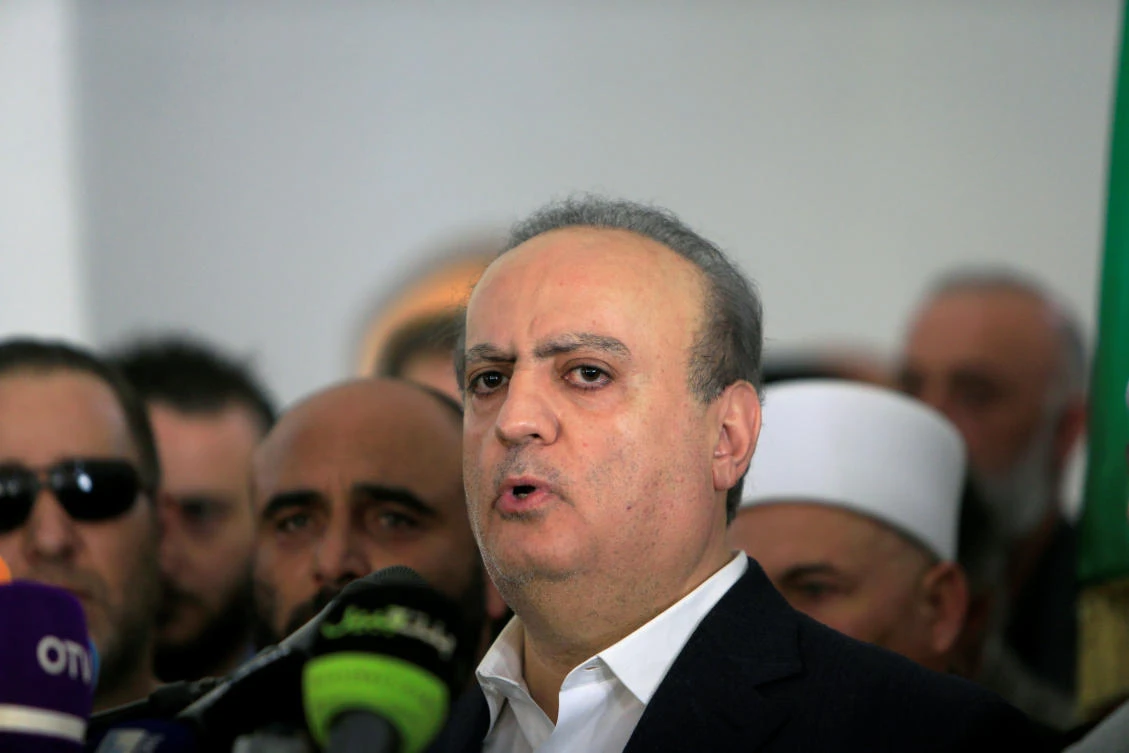A pro-Syrian Druze politician Wiam Wahhab speaks during the funeral of his supporter in the village of al-Jahiliya, Lebanon December 2, 2018. (Reuters)