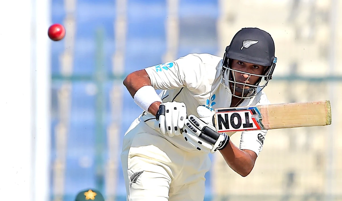 New Zealand batsman Jeet Raval plays a shot during the first day of the third and final Test match between Pakistan and New Zealand at the Sheikh Zayed International Cricket Stadium in Abu Dhabi on Dec. 3, 2018. (AFP)