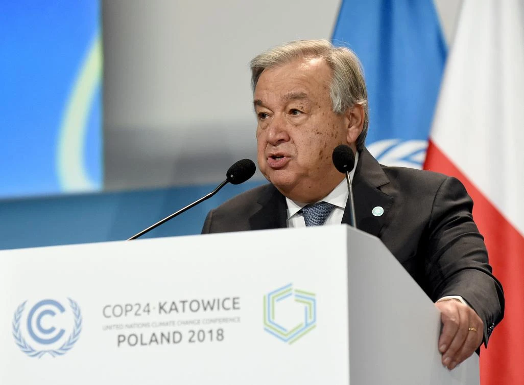 Antonio Guterres, United Nations Secretary-General told the opening of the COP24 summit on climate change in Katowice, Poland, on Dec. 03, 2018, that the world was ‘way off course’ in its plan to prevent catastrophic climate change. (AFP/Janek Skarzynski)