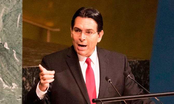In this file photo taken on June 13, 2018 Israel's Ambassador to the United Nations Danny Danon speaks to the General Assembly before a vote, to deplore Israeli actions in Occupied East Jerusalem and the rest of the Occupied Palestinian Territory, in the General Assembly in New York. (AFP)