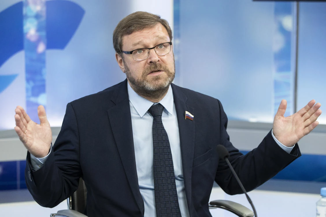 Konstantin Kosachev, head of the foreign affairs committee in the upper house of the Russian parliament speaks during his meeting with delegation of the Stanford US — Russia Forum in Moscow, Russia, Thursday, Nov. 22, 2018. (AP)