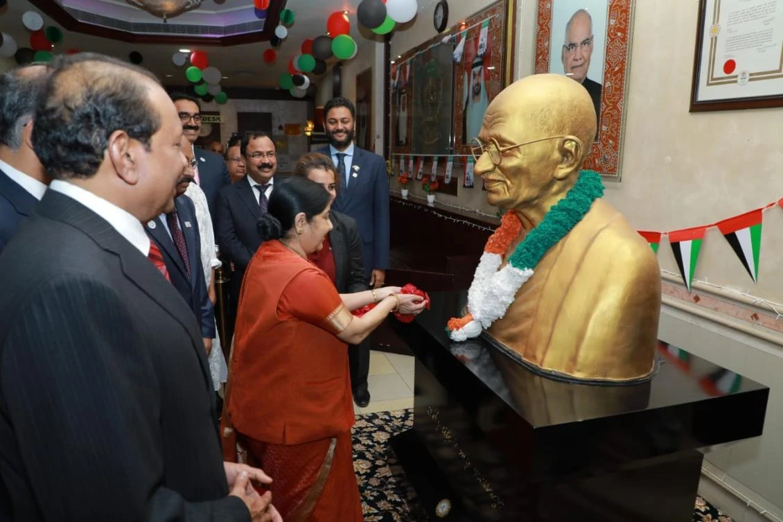 The life and work of Mahatma Gandhi and the founding father of the UAE, Sheikh Zayed bin Sultan Al-Nahyan, are being celebrated at the soft launch of a digital museum in Abu Dhabi. (Indian Embassy, Abu Dhabi)