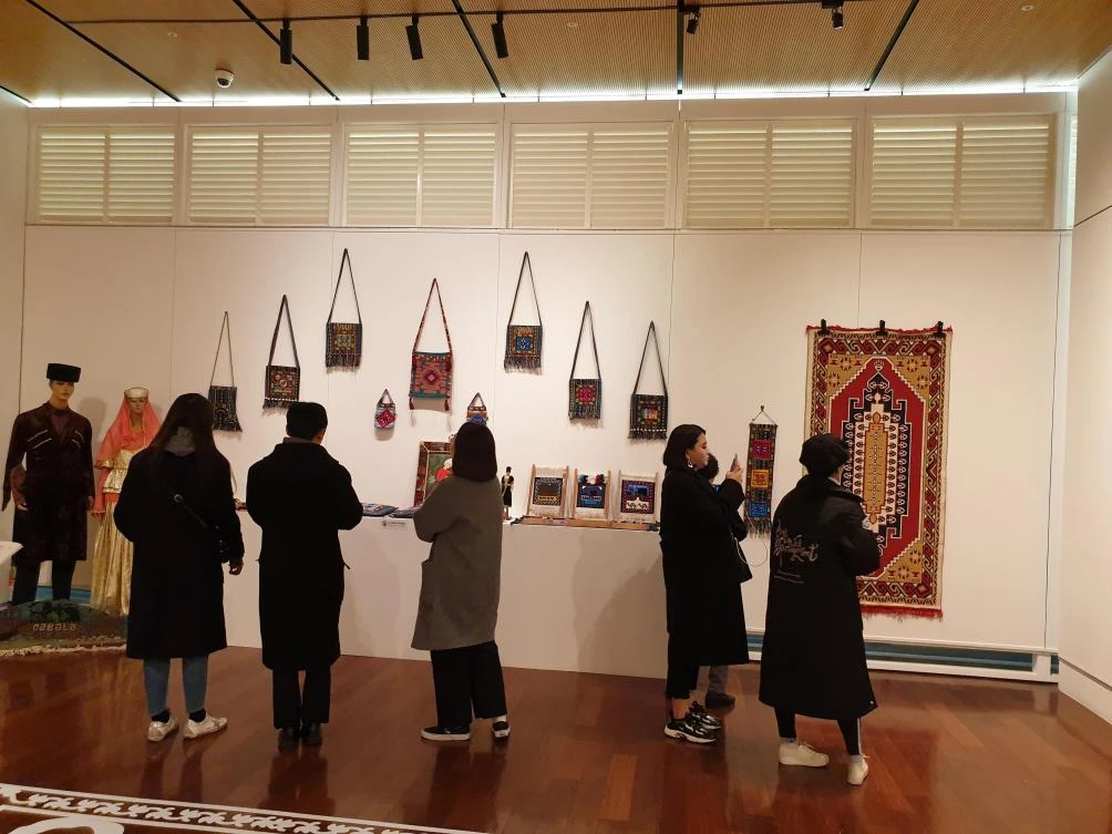 Artistic carpets woven in different regions across Azerbaijan are on display in Seoul. (AN Photo)