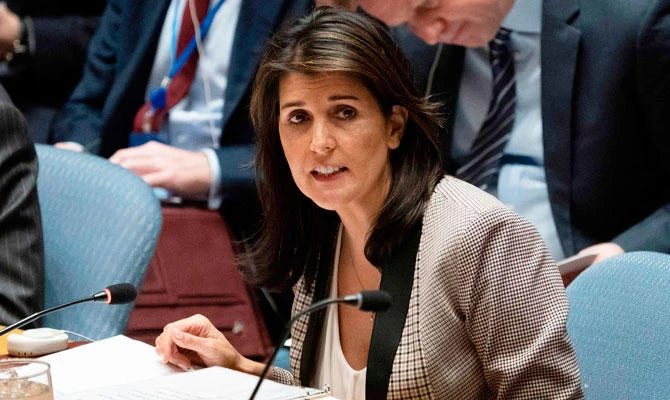 US Ambassador to the United Nation Nikki Haley addresses the UNSC during a United Nations Security Council meeting on Ukraine November 26, 2018 at the United Nations in New York. (AFP)