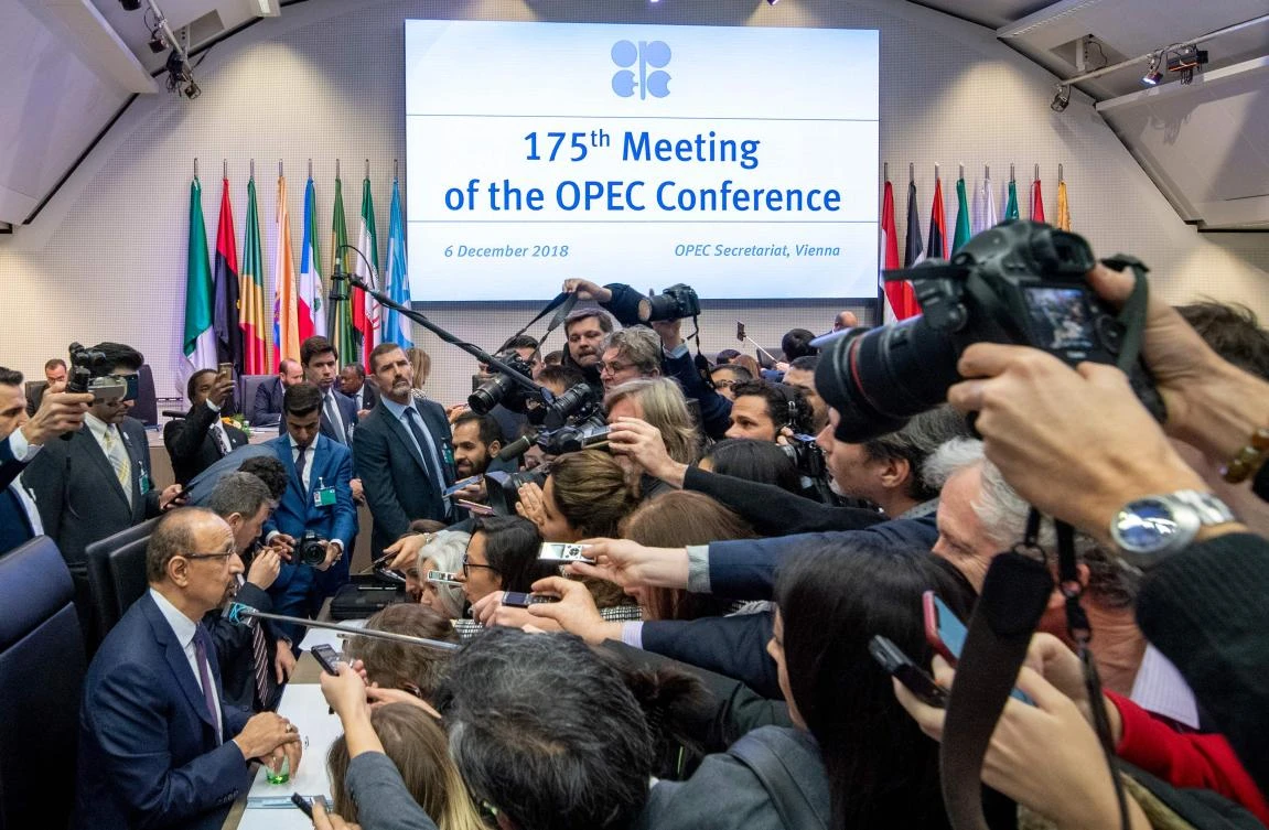 Saudi Arabia’s Energy Minister Khalid Al-Falih, left, at the OPEC conference in Vienna, Austria. (AFP)
